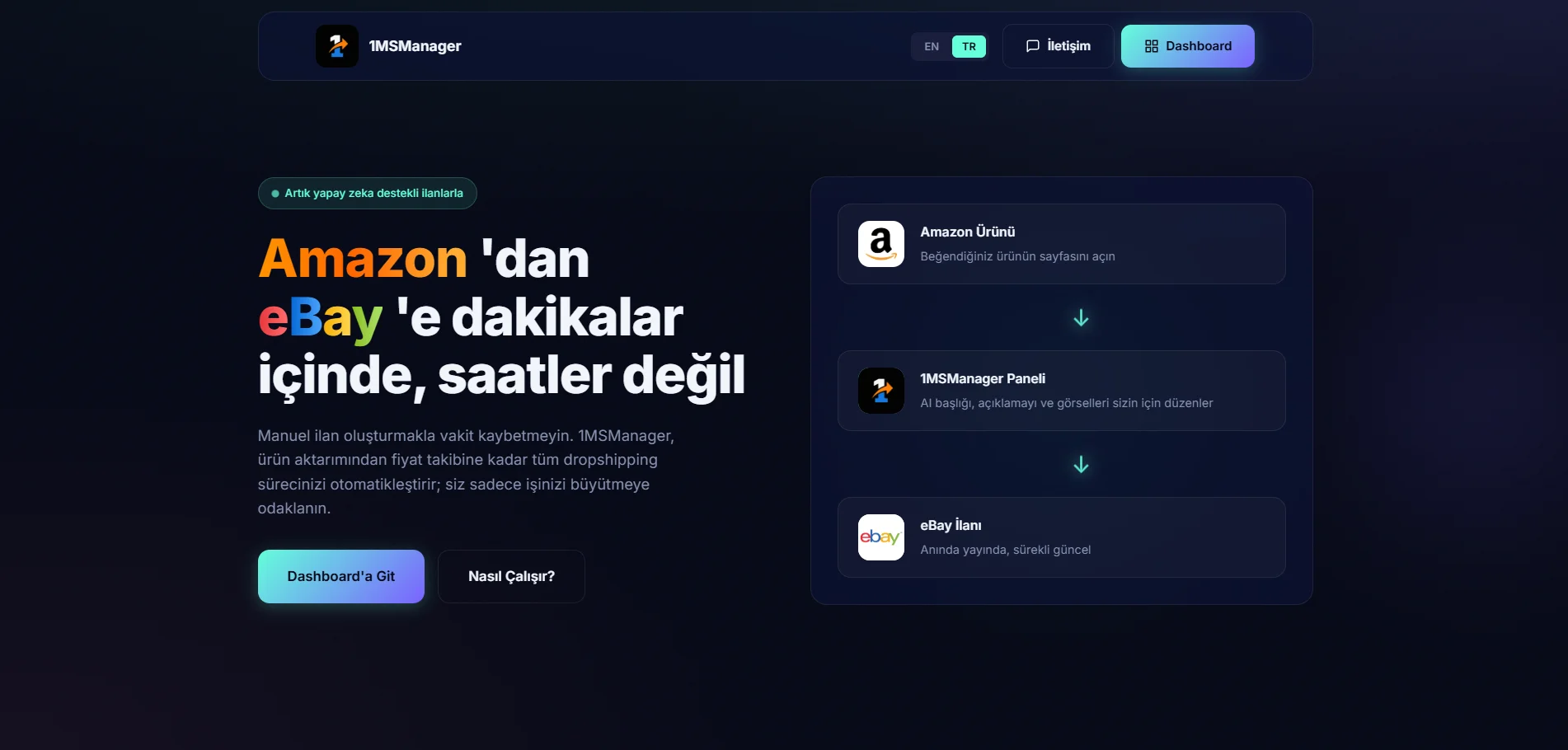 1MSManager — E-Ticaret Otomasyonu web sitesi ekran görüntüsü